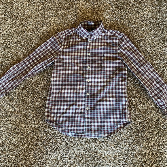 Boys L/G (14-16) white, red, green checked long sleeve Ralph Lauren dress shirt
